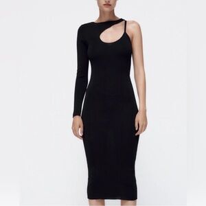 NWT MOON RIVER ASYMMETRICAL LONG SLEEVE PENCIL DRESS SIZE MEDIUM BLACK